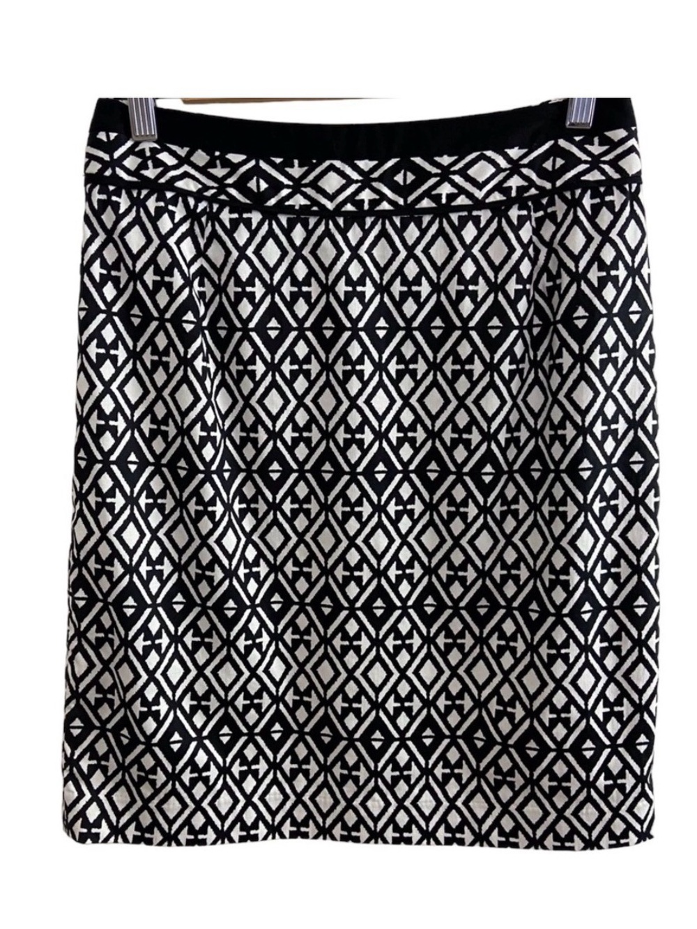 Mario Serrani Italy Black White Geometric Pencil Skirt Stretch Lined Size M